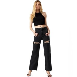 Steve Madden Taylor Wide Leg Black Jeans‎ Slit Good Condition Showgirl L